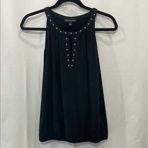 INC International Concepts Black Sleeveless Tank Top with Embellished Neckline